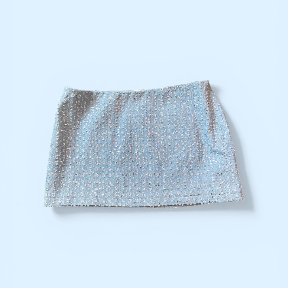Edikted Light Blue Sequin Mini Skirt XS